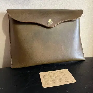 Brown Brown 클러치백 올 가죽 수제 그린 새상품
