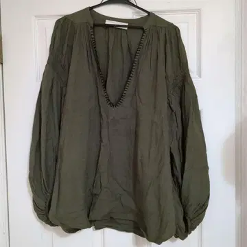 R JUBILEE 카키 셔츠 튜닉 린넨 볼륨 소매