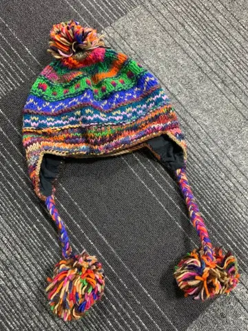 새상품 네팔제 울 100 귀마개 니트 모자 비니 LL 빈티지