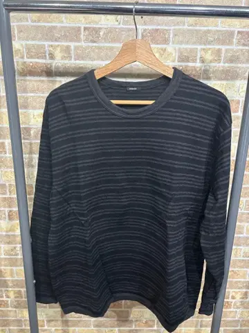 DENHAM 블랙 스트라이프 긴팔 티셔츠