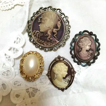 1950 70s 빈티지 카메오풍 브로치 4세트 | 유럽