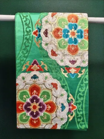 그린 컬러 고전 패턴 후쿠로 오비 태피스트리나 리메이크에