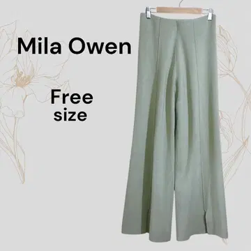 미라 오웬 피스타치오 그린 플레어 니트 이지 팬츠 와이드 팬츠