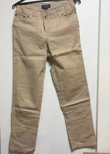 폴로 자수 베이지 롱 팬츠