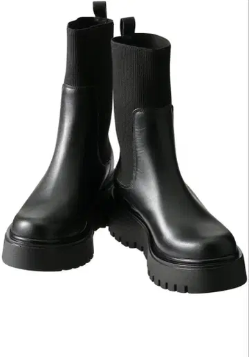 PLAIN PEOPLE 블랙 사이드 고어 부츠 통굽