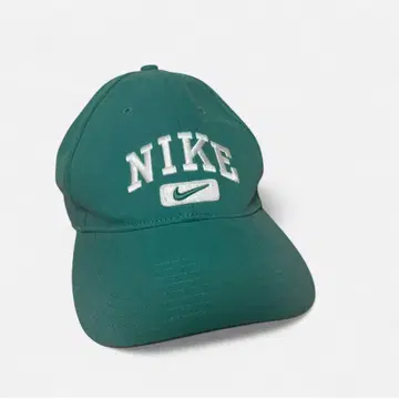 레어 90s 빈티지 나이키 캡 그린 자수 은색 택 아치 로고