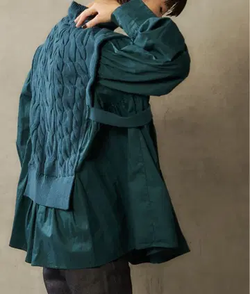 이아파피요네 스미스타일 니트 콤비 셔츠 그린 얼룩 있음 긴팔 베스트