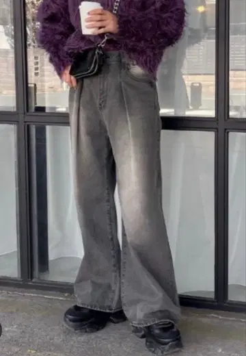 지나시스 턱 데님 와이드 팬츠 블랙 계열 기타(19) S 사이즈