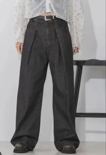 지나시스 턱 데님 와이드 팬츠 블랙 계열(18) S 사이즈
