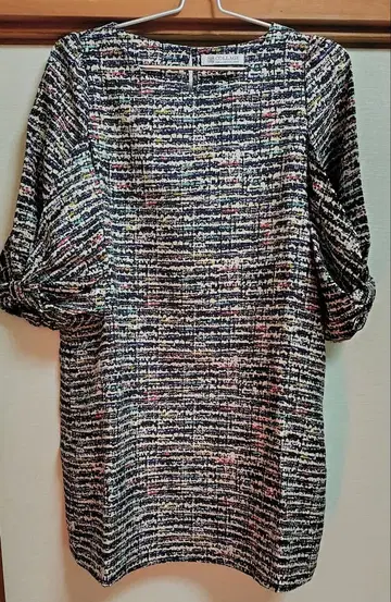 멀티 컬러 트위드풍 5부 소매 셔츠