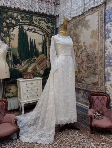 미국산 1970s 화이트 레이스 웨딩 드레스 신부