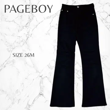 페이지 보이 패치 소가죽 스트릿 캐주얼 플레어 블랙 데님 M