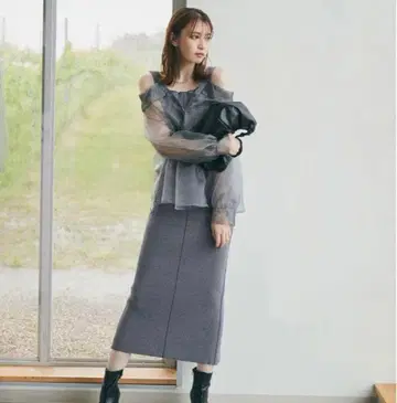 COCODEAL 오간자 셔츠 x 니트 원피스 셋업 그레이