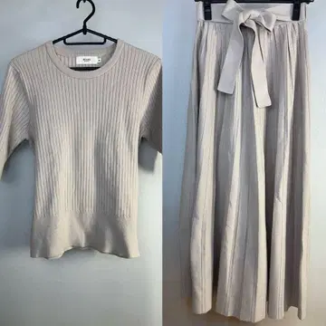 [BEAMS HEART] 리브 니트 셋업 스커트 라이트 베이지 M