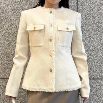 anuans 트위드 노카라 형태 자켓