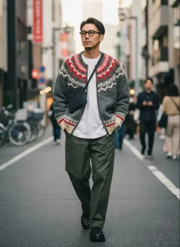 노르딕 무늬 큼직한 울 집업 가디건 M 사이즈