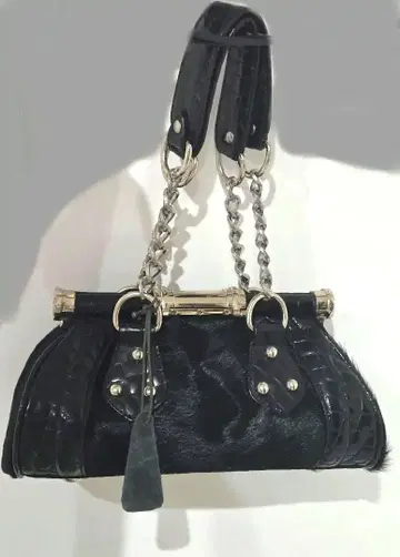 빈티지 블랙 레더 미니 백