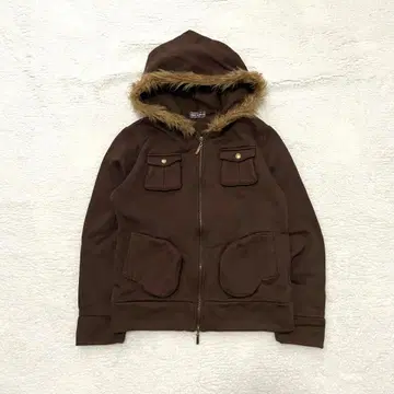 헤이세이 갸루 y2k 더블 지퍼 플랩 포켓 인조 모피 후드티 L