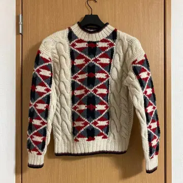 CR 클럽룸 퓨어 울 아가일 니트 헤비 S 화이트