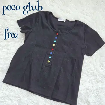 [ 빈티지 ] 컬러풀 버튼 리브 반팔 T셔츠 free 성숙 큐트 블랙
