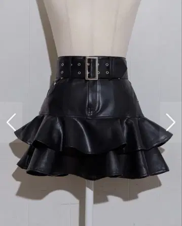pium 티어드 가죽 스커트 미니 스커트 가죽 스커트 블랙