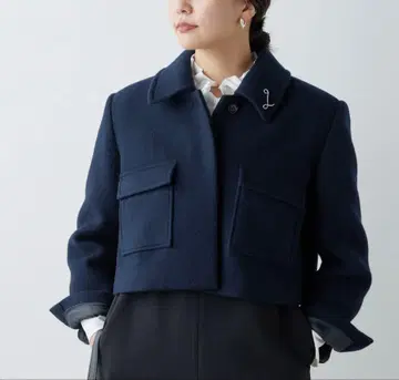 네이비 노카라 자켓 울 혼방