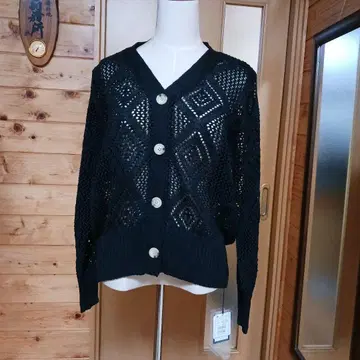 새상품 본체 22000엔 아가 Aga 시스루 니트 블랙 가디건