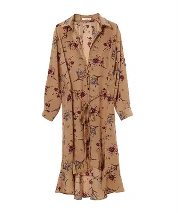 롱 셔츠 원피스 M 꽃무늬 베이지