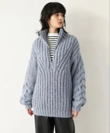 searoomlynn 핸드메이드 니트 zipper 루즈 니트 하프 지퍼