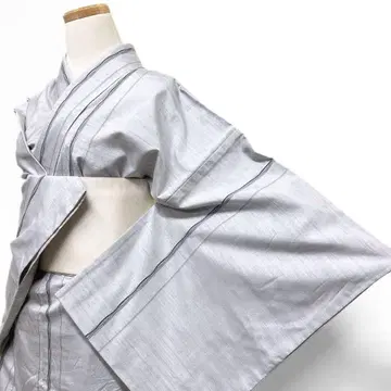 코몬 단의 견직물 세로 줄기 물결 무늬 모노톤 기모노 123b p ms