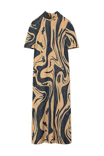 Marble Print Jersey High Neck Dress