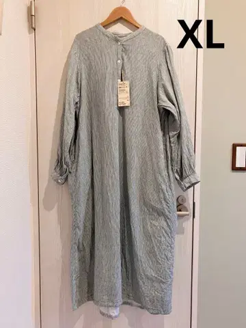 무인양품 카포크 혼방 이중 거즈 긴팔 원피스 xl 스트라이프