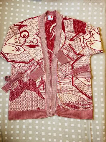 ikiji 이키지 일본풍 패턴 가디건 빨간색과 크림색 로브 스타일