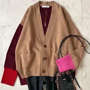 새상품급*맥피 투모로우랜드 울 V넥 가디건 카멜 계열 긴팔