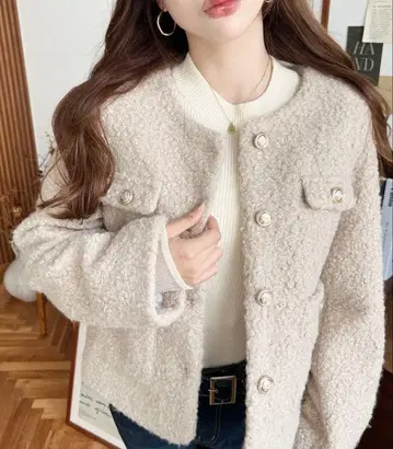 moment 페이크 반지 울 골드 버튼 노카라 자켓