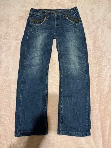 다크 블루 스트레이트 레그 데님 팬츠