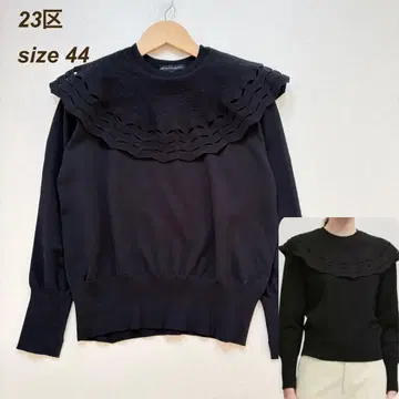 빅 사이즈 23구 컷워크 레이스 니트 티셔츠 블랙 빅 칼라