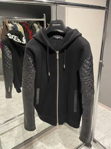 디스퀘어드2 가죽 후데트 자켓 블루종 후드티