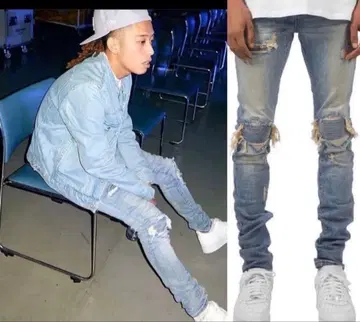 eyden 착용 mnml 라이트 블루 스키니 데님