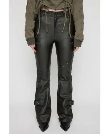 LAGUA GEM 레더 플레어 팬츠