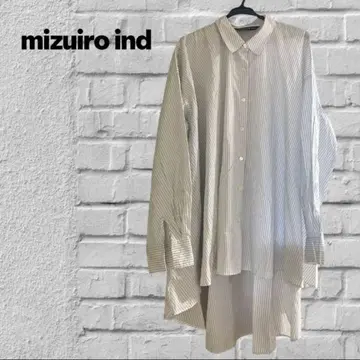 미즈이로 인드 그레이 와이드 플레어 셔츠 스트라이프