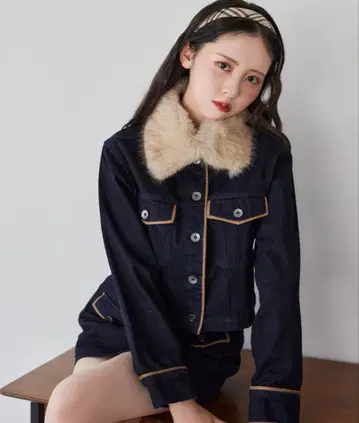 인조 모피 옷깃 파이핑 자켓 NICECLAUP