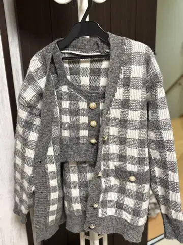 체크 무늬 오버 사이즈 가디건