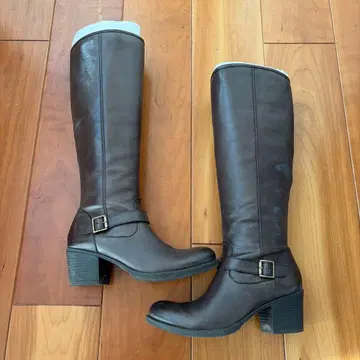 천연 가죽 롱 부츠 뒷면 지퍼 브라운 24.0cm