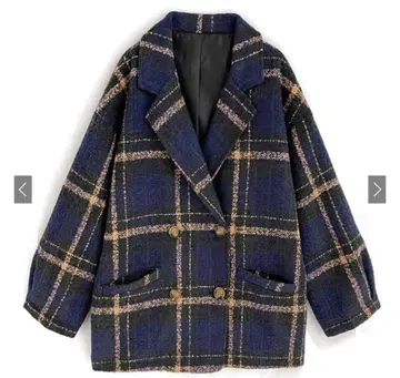 네이비 계열 체크 더블 브레스트 자켓