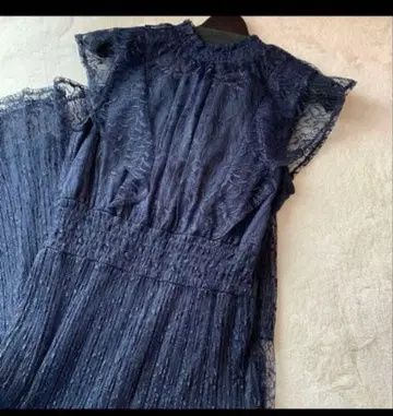 네이비 레이스 슬리브리스 원피스