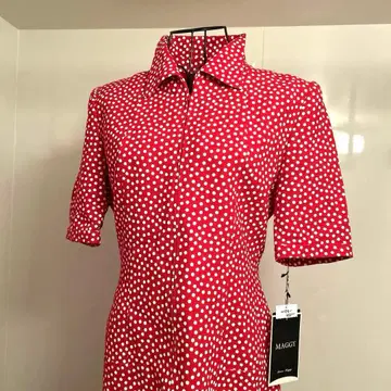 긴자 매기 프론트 지퍼 도트 반팔 원피스 빨간색 택 포함