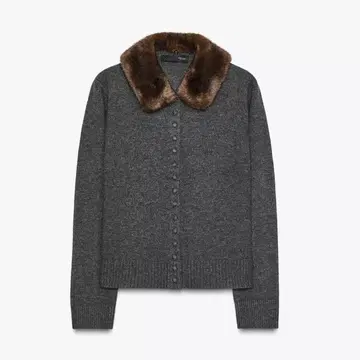 ZARA 인조 모피 라펠 니트 자켓 XS