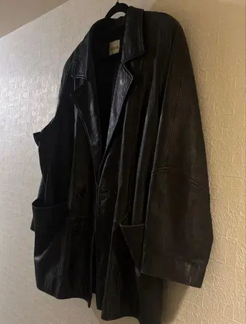 [ 구제 의류 ] 블랙 가죽 더블 브레스트 자켓
