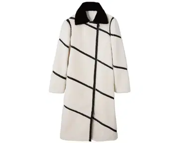 LOVELESS 화이트 블랙 스트라이프 롱 코트 34